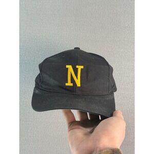 Letter N‎ Hat Cap Snap Back Mens One Size Black Twill Yellow Embroidered N Logo